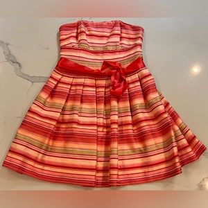 Talbots Strapless Pink and Orange Stripe Cocktail Dress with Bow Size 12 Petite